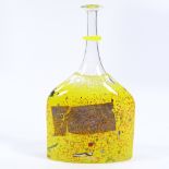 Bertil Vallien for Kosta Boda Sweden, a satellite chrome yellow bottle vase with silver foil