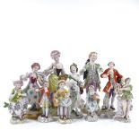 10 various Continental porcelain figures, including Dresden and Sitzendorf (10)