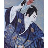 Pair of Japanese hand coloured woodblock prints, portrait studies, signed, 15" x 12", framed