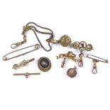 Various jewellery, fobs, brooches, etc, including some gold