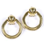 A pair of modern 18ct gold hoop earrings, earring height 32.3mm, 11.2g
