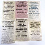 A collection of 19th century printed silk theatre posters advertising events in aid of the Carvers