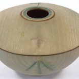 Eugene Santillanes, New Mexico USA, handmade wooden vase with green stain effect, signed and dated