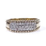 A 9ct gold triple-row diamond cluster ring, total diamond content approx 0.25ct, setting height 6.