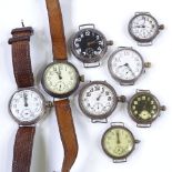 8 silver-cased Borgel wristwatches and wristwatch heads (8)