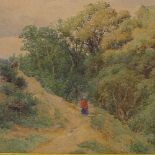 C Davidson, watercolour, woman on a country road, 1893, 11" x 18", framed