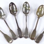 A set of 6 Victorian silver Fiddle and Thread pattern dessert spoons, by Chawner & Co, hallmarks