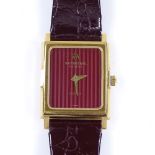 RAYMOND WEIL - a lady's gold plated quartz wristwatch, red striped face, case width 19mm, boxed,