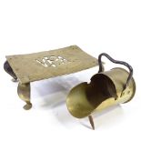 A First War brass trench art scuttle, and a brass footman inscribed VPA (2)