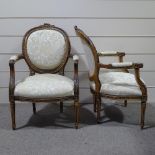 A pair of French carved and gilded-framed open armchairs