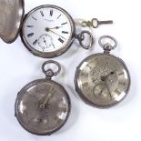 3 19th century silver and gold-cased open-face key-wind pocket watches, with ornate engraved