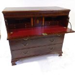 A George III mahogany secretaire chest of drawers, the frieze drawer fitted with leather skiver,