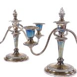 A pair of silver plated 2-branch 3-light Elkington & Co candelabra, retailed by Harrods, with