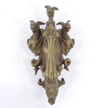 A large cast-brass Griffon design door knocker, height 28cm