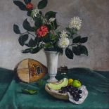 Charles Hardaker, oil on canvas, still life with mandolin, signed, 30" x 25", framed