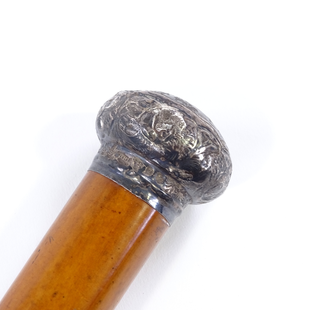 A Victorian Malacca sword stick with embossed silver top, hallmarks Birmingham 1898 - Image 3 of 4