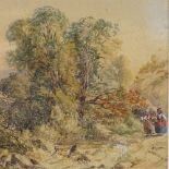Thomas Rowbotham, watercolour, women on a country road, 6.5" x 8.5", framed
