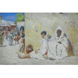 Joseph Kirkpatrick, watercolour, street scene Tangier 1902, 6.5" x 9.5", framed