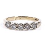 A 9ct gold 5-stone diamond half-hoop ring, total diamond content approx 0.5ct, setting height 3.9mm,