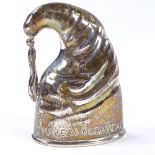 An Edwardian novelty silver stirrup cup, modelled as a nightcap and engraved "have a nightcap", by