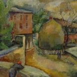 Malvina Okolow, oil on canvas, Continental street scene, signed with indistinct date, 18" x 22",