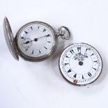 A Turkish silver full hunter pocket watch, with engine turned case, case width 45mm, together with