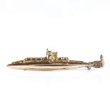 A 9ct gold submarine bar brooch, maker's marks FHM, brooch length 49.7mm, 2.6g