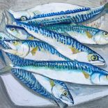 Clive Fredriksson, oil on canvas, mackerel, 19.5" x 19.5"