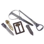 Various silverware, including Continental owl bookmark, plated Danish bottle opener etc (6)