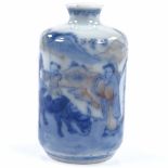 A Chinese blue and white porcelain snuff bottle, with hand painted decoration, wax seal under