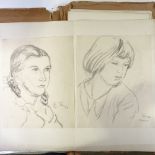 Eileen Soper, a folder of charcoal sketches, portrait studies for Enid Blyton