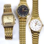 SEIKO - 3 various gold plated wristwatches, all working order (3)