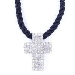 An Italian 18ct white gold diamond cluster cross pendant necklace, set with Princess and round