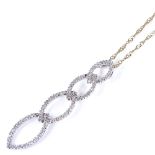 A 9ct gold diamond marquise-shaped pendant necklace, on 9ct fancy link chain, pendant height 45.5mm,