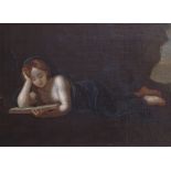 18th century oil on canvas, Mary Magdalene, unsigned, 24" x 46", carved giltwood frame