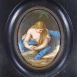 A Dresden painted porcelain plaque depicting Magdalena, 14cm x 10cm, original ebonised frame