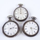 3 19th century silver pair-cased open-face key-wind pocket watches, largest outer case 59mm (3)