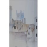 G Watson, watercolour, Bridge Street Cambridge, 7.5" x 4.5", framed