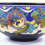 A Gouda Corona pattern pottery fruit bowl, diameter 24cm