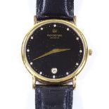 RAYMOND WEIL - a gold plated quartz wristwatch, black face with CZ border and date aperture, ref.