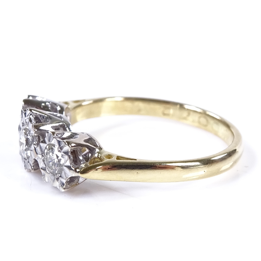 An 18ct gold diamond trilogy ring, total diamond content approx 0.72ct, setting height 6.5mm, size - Image 2 of 4