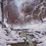 Josef Dande (1911 - 1969), oil on canvas, winter woodland, 1.5" x 24", framed