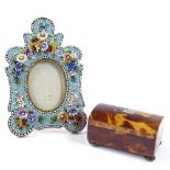 A small Victorian tortoiseshell box, length 5cm, and a floral micro-mosaic miniature photo framed,