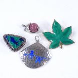 A Danish silver-gilt and green enamel leaf brooch, together with various other Scandinavian silver