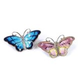 A pair of Norwegian sterling silver and coloured enamel butterfly brooches, by Hroar Prydz, wingspan