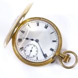 An 18ct gold half hunter side-wind pocket watch, white dial with Roman numeral hour markers, blued