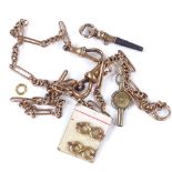 Various gold jewellery, including Albert chain, dog clips, watch keys etc, 13.5g weighable
