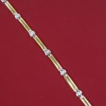 An 18ct gold 2-tone diamond panel line bracelet, each diamond approx 0.1ct, total diamond content