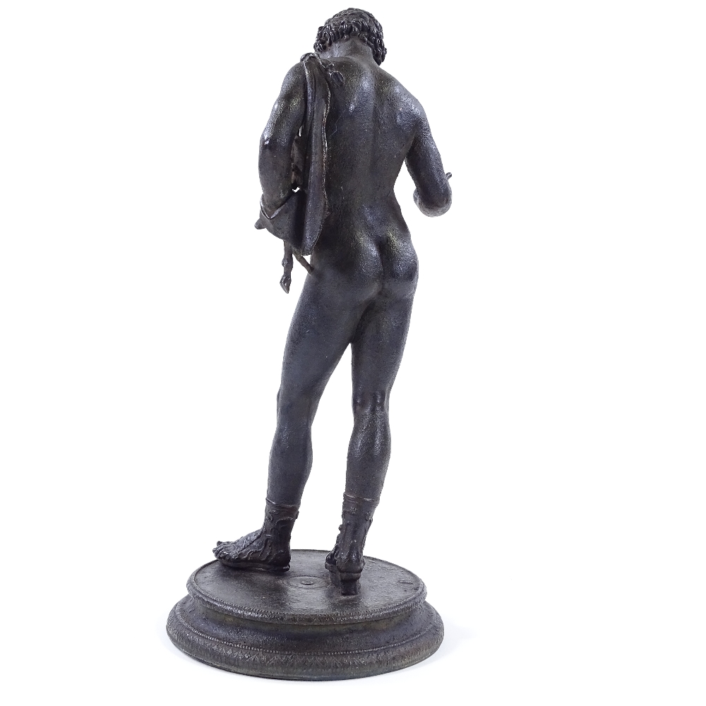 Sabatino de Angelis (born 1838), patinated bronze sculpture, Narcissus, inscribed on the base with - Image 3 of 4