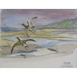 Andre Margat (1903 - 1999), watercolour/crayon, seabirds in flight, Studio stamp mark, 4.75" x 6",